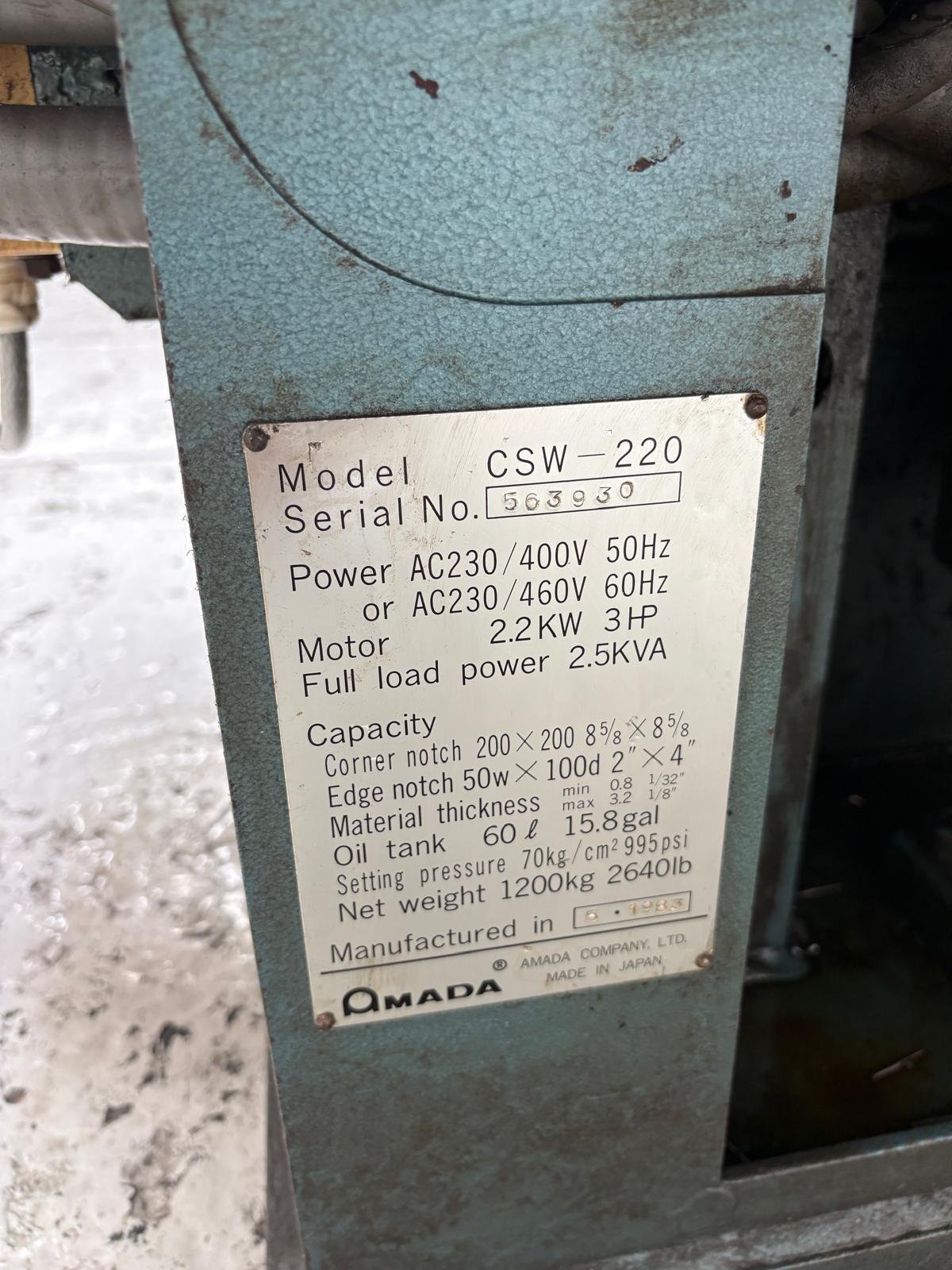 
                  
                    Amada CSW-220 Corner Notching Machine
                  
                
