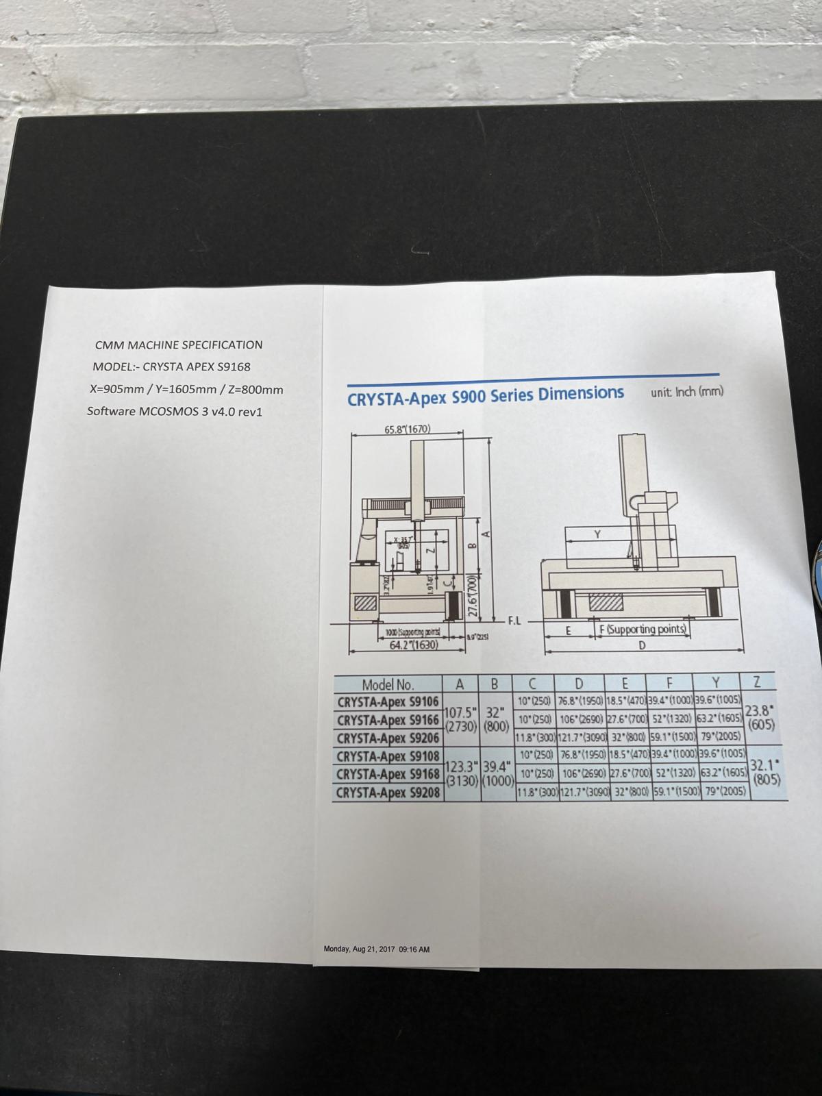 
                  
                    MITUTOYO CRYSTA-Apex S9168 Coordinate Measuring Machine *POA*
                  
                
